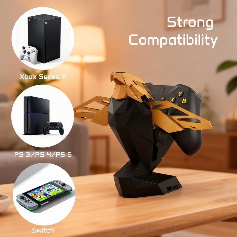 Micscrew Controller Holder for Xbox/PS/Switch – Celebrity Black & Gold Eagle Stand, Auto-Spreading Wings, Dual Placement, Scratch-Free Curved Tail Design - Image 5